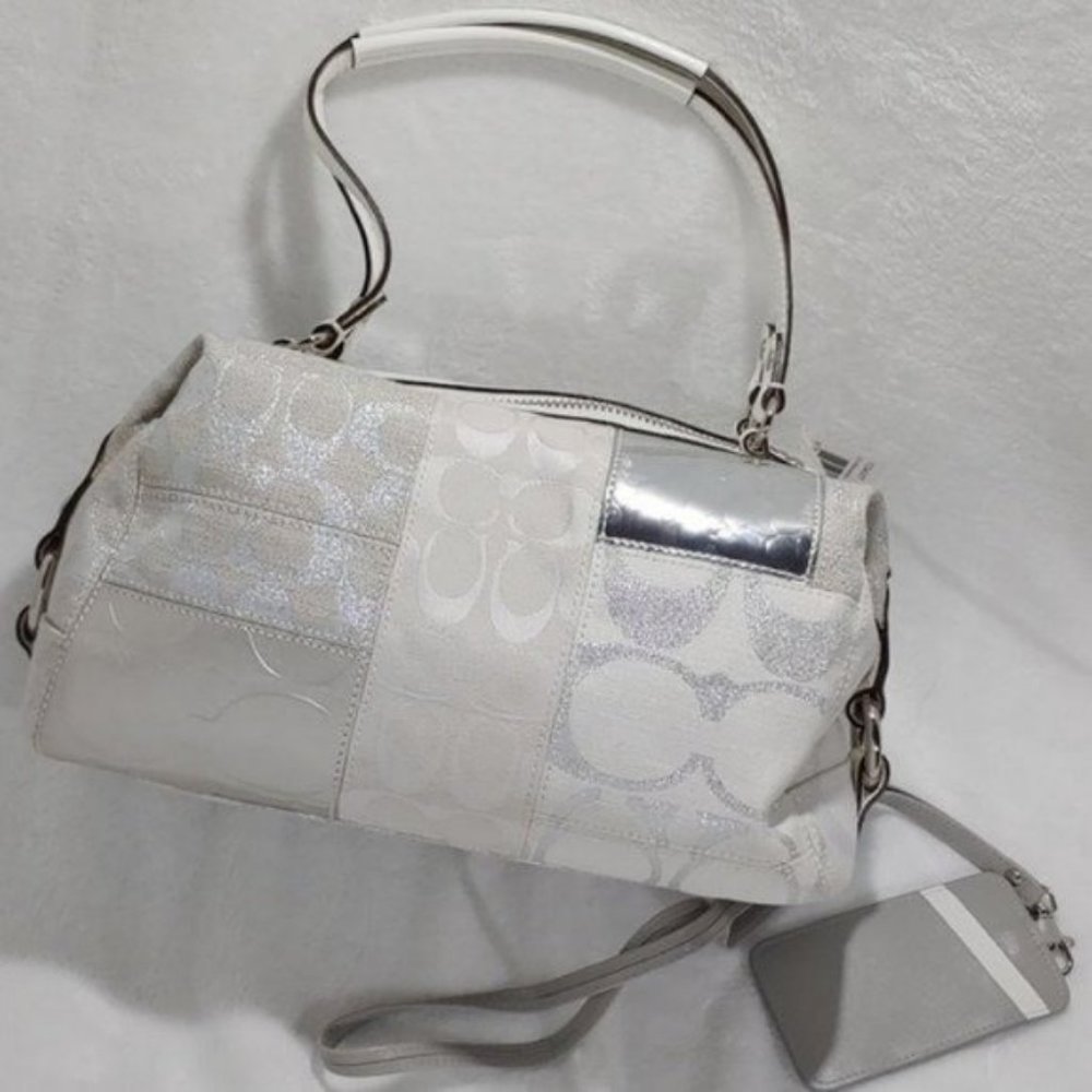 Coach Stunning White & Silver Signature Satchel - Picture 3 of 15